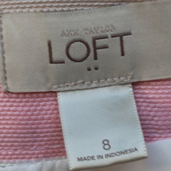 LOFT Pink Black Tan Stripe Stretch Cotton Textured Pencil Skirt Sz 8 - Picture 3 of 4